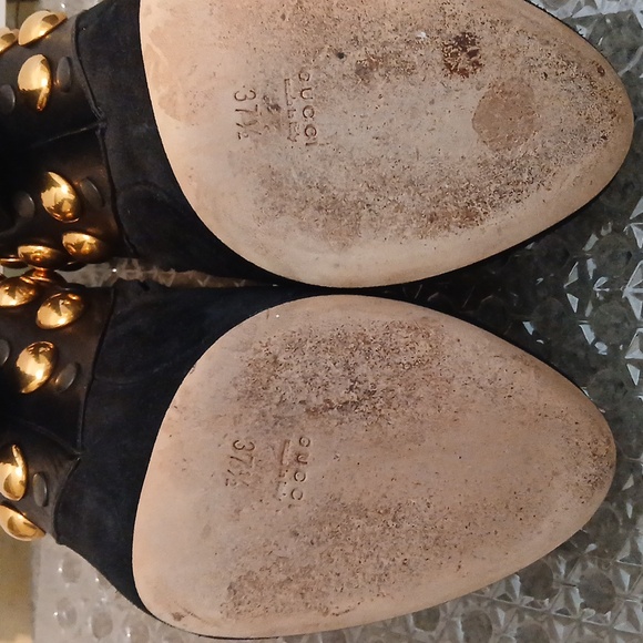 Authentic Gucci Booties. Black suede/leather gold studded size 7 1/2. - Picture 5 of 7
